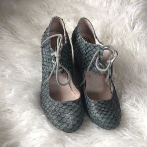 All Black Scale Lace Up Wedges